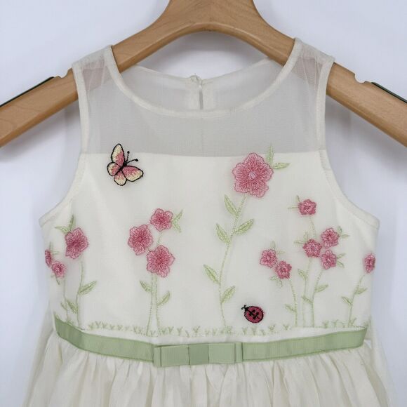 Jona Michelle Girls Size 6 Spring Easter Dress Satin & Embroidered Butterfly - Picture 3 of 7